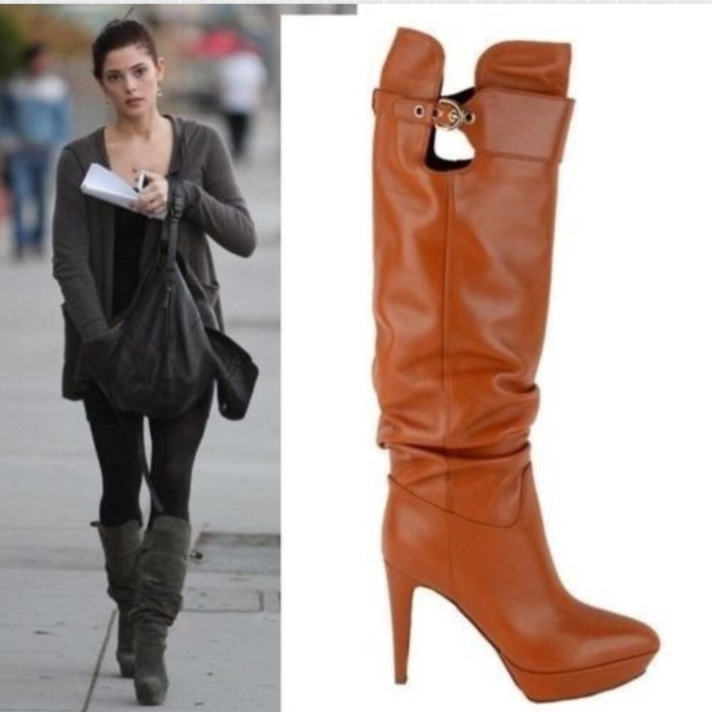 SERGIO ROSSI TALL BOOTS SLOUCHY VERONICA TERACOTTA LEATHER